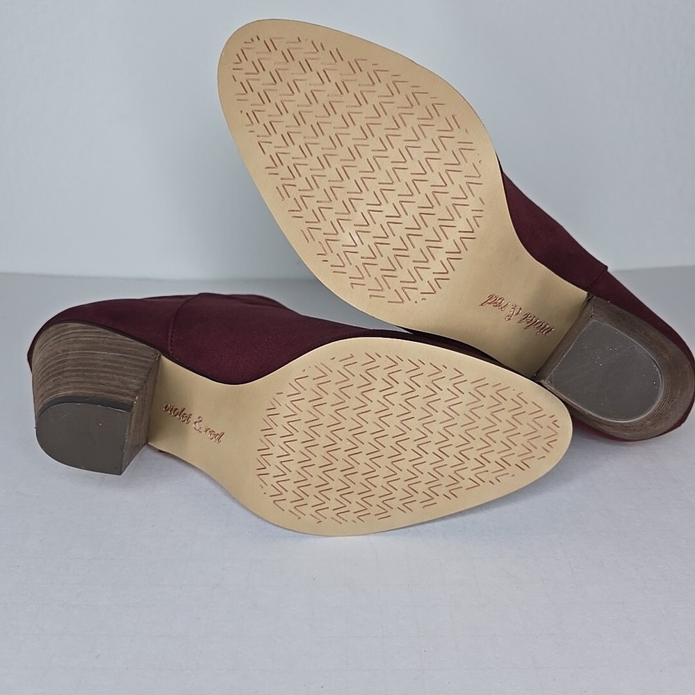 Violet & Red Womens Boot Jackson Booties 7.5 Burgundy Red Heeled Ankle Lazer Cut - Picture 8 of 10